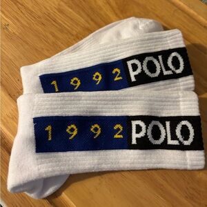 Polo by Ralph Lauren White Socks with Blue and Yellow Design